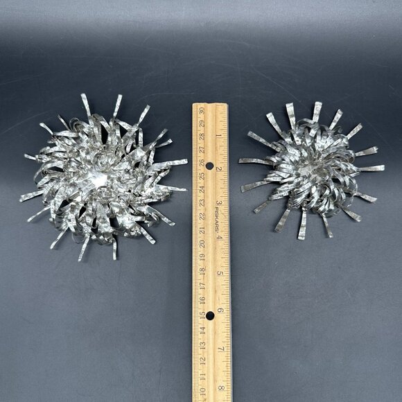 Vintage Atomic Starburst Christmas Ornaments Aluminum Handmade Set Of 2 Silver - Picture 8 of 8